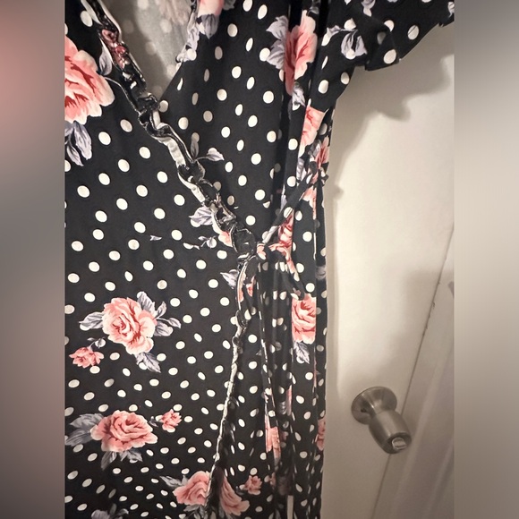 FOREVER 21 PLUS BLACK & PINK FLORAL POLKA DOT PRINTED RUFFLE WRAP DRESS 3X (24) - Picture 6 of 8